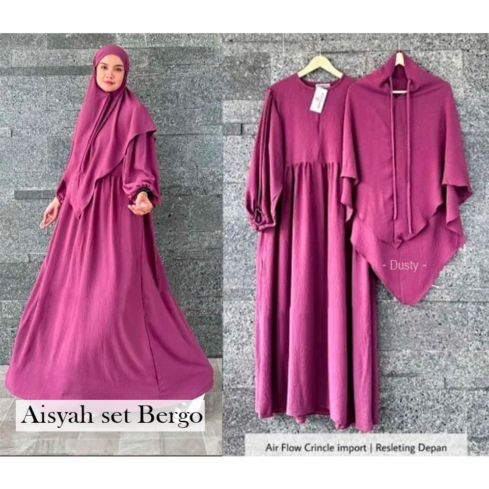 COD Aisyah Set Bergo + Jilbab / Baju Gamis Syar'i Muslimah Terbaru