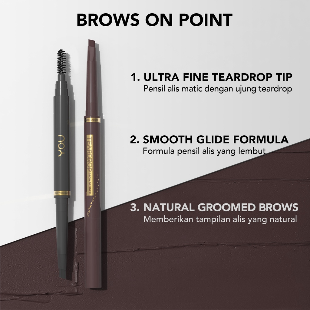 YOU Teardrop Brow Definer | Pensil Alis Waterproof | Pigmented Tahan Lama | Makeup Mata