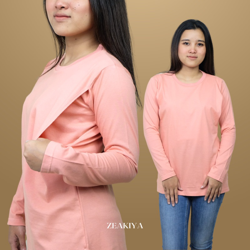 Kaos menyusui bukaan kanan kiri friendly baju busui lengan panjang bahan kaos cotton combed