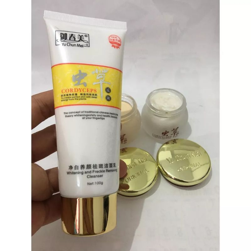 (Set 3in1 )Yu Chen Mei Cordyceps Sabun Cordyceps +Krim Siang +Kirim Malam Original /ISO