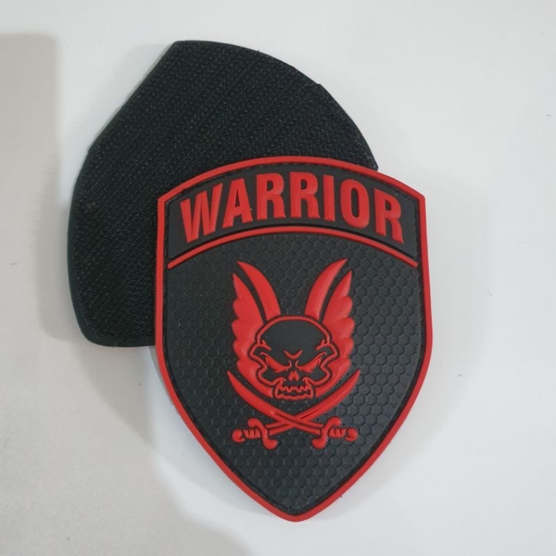 patch rubber logo tengkorak warrior merah / tempelan emblem karet velcro