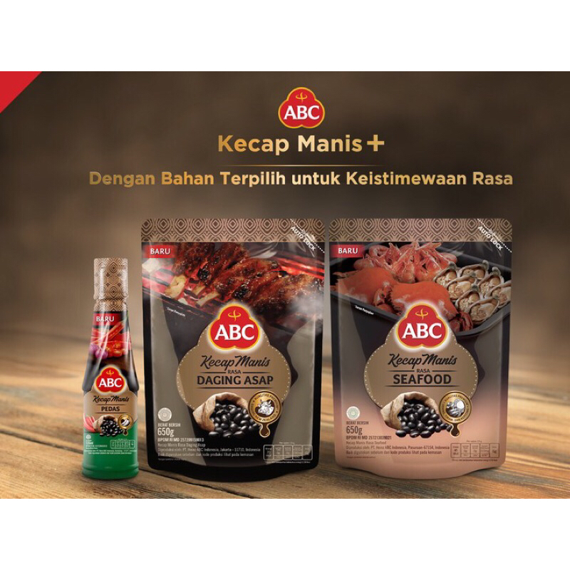 

abc kecap manis original, seafood & daging asap refill 650 ml