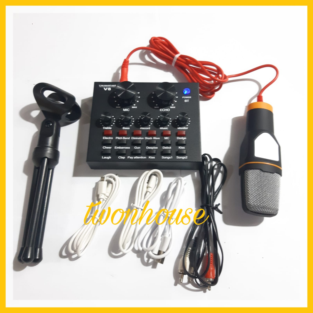 MIXER alat karaoke lengkap rumah mobil studio Microphone Mixer Kit Soundcard Audio Podcast with Condensor Mic