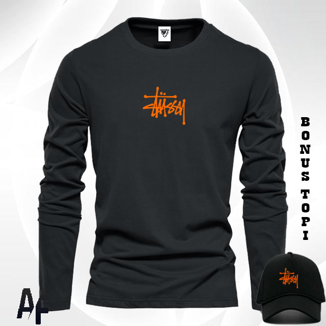 Gratis Topi.. Promo Kaos Keren Lengan Panjang Stusy Oren / Kaos pria & Wanita / Kaos premium / Kaos 