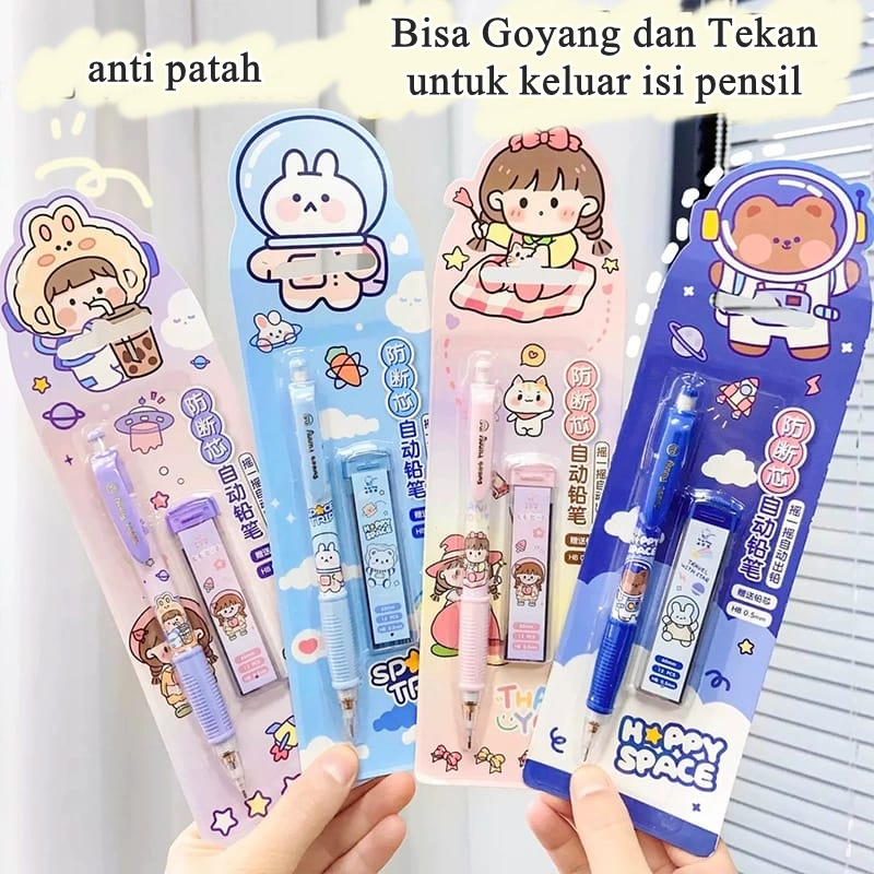 [ORGM] Alat Tulis Kantor Perlengkapan Sekolah Pensil Lucu Pensil Mekanik HB 0.5mm Set dengan isi pensil