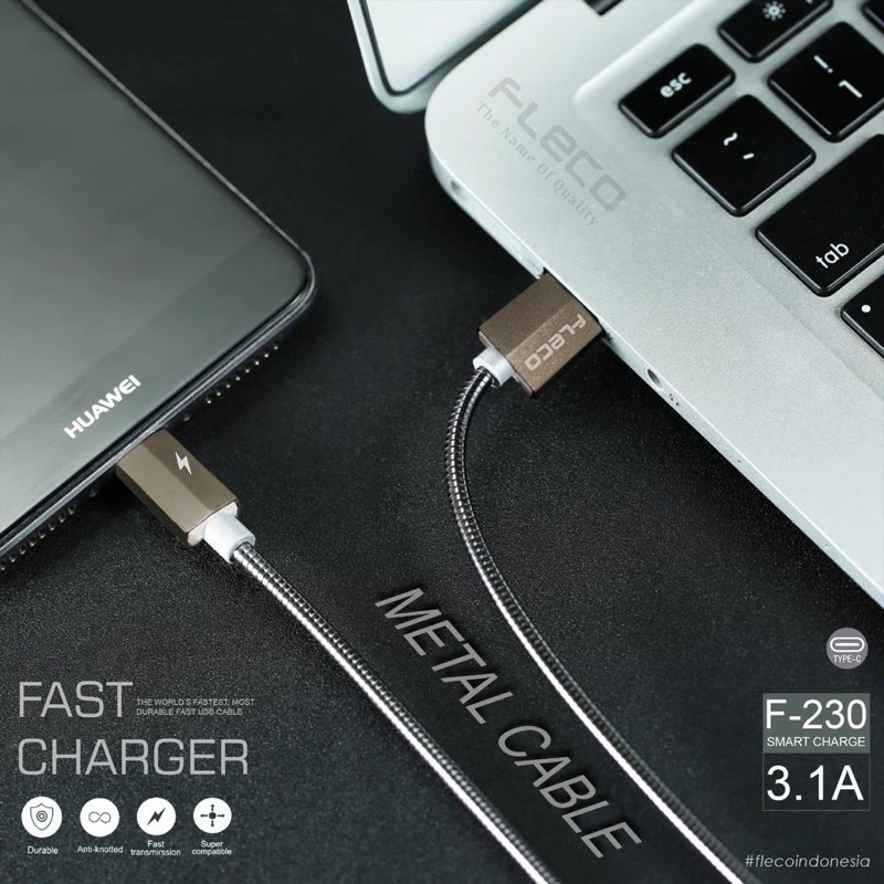 [FLECO F2.30] KABEL DATA MICRO USB FAST CHARGING 3.1A METAL CABLE