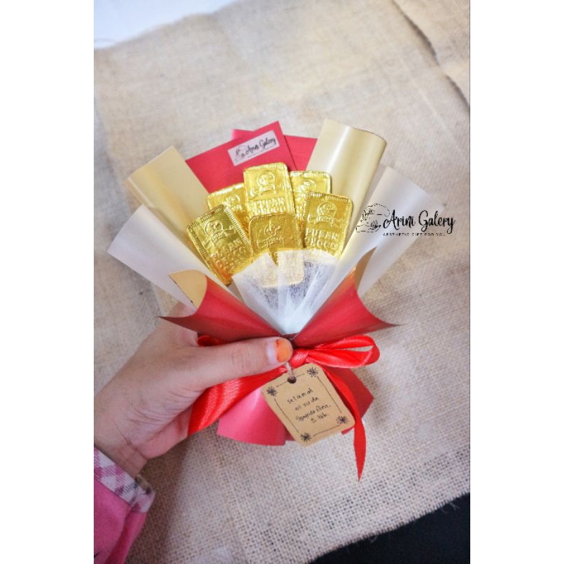 Buket Coklat Mini - Buket Coklat Kotak - Buket Coklat Emas