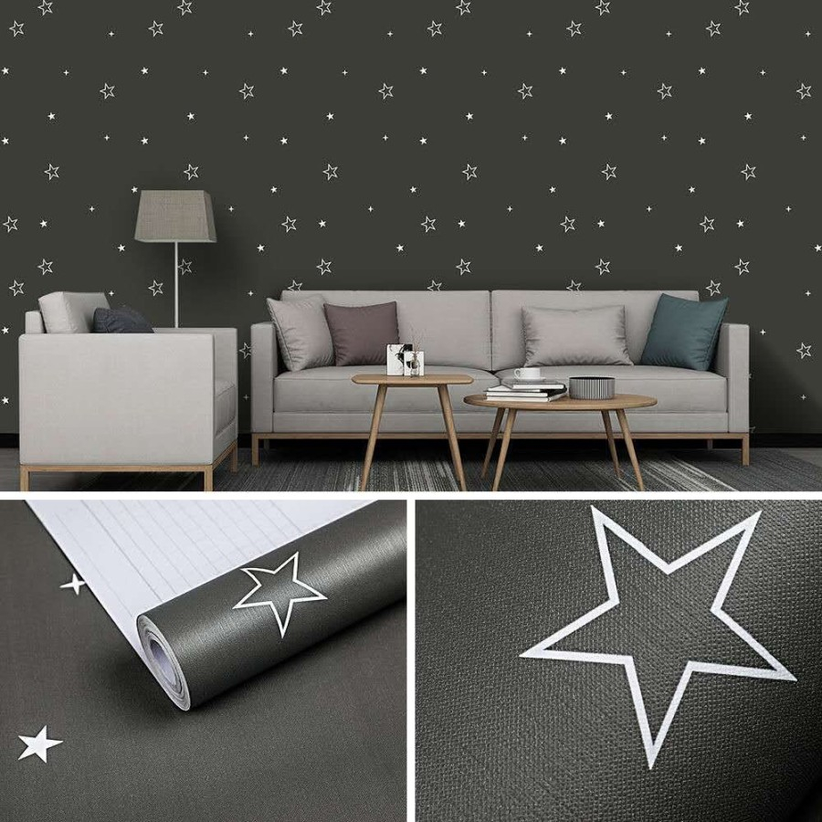 Wallpaper Stiker Dinding / Anti Air 45 CM x 10Meter / Motif Blue Star - Bintang Abu