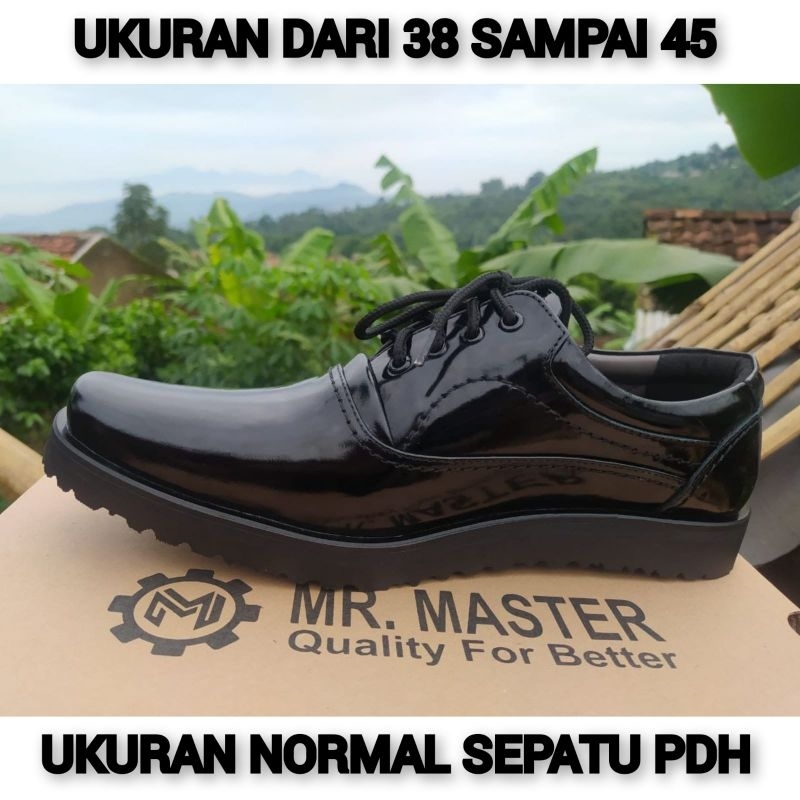 SEPATU PDH KULIT SAPI ASLI KILAP GLOSSY MERK MR MASTER SEPATU PDH DINAS KANTOR UNTUK TNI POLRI SECURITY SATPAM