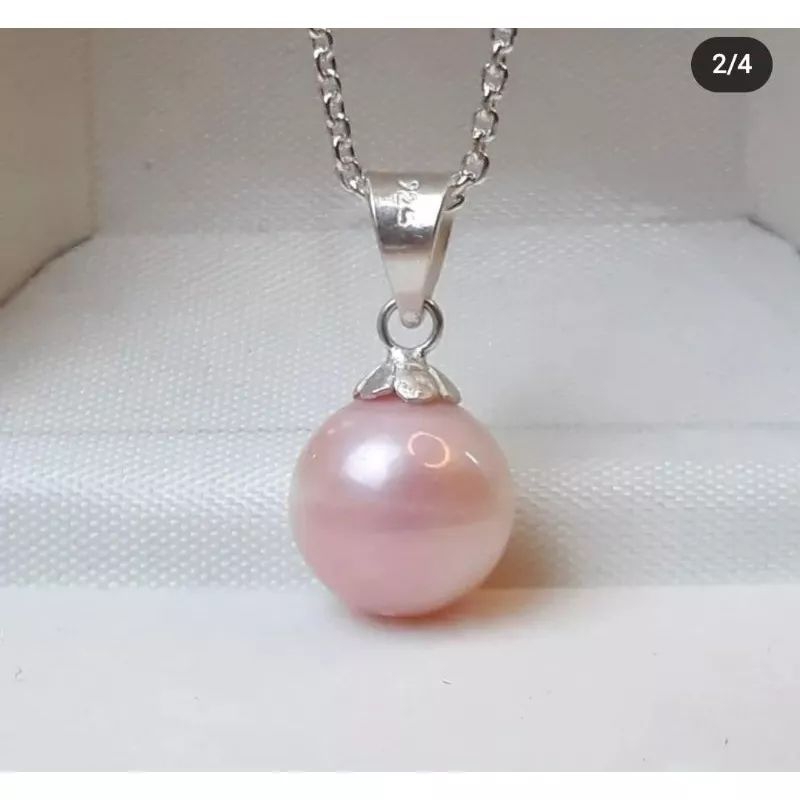 liontin perak mutiara laut pink natural