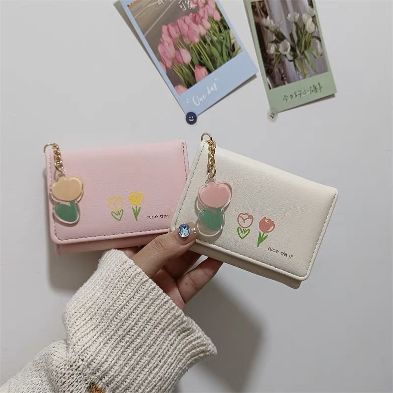 ♥TMALL88♥ Dompet Lipat Wanita Dompet Wanita Motif Bunga ada Gantungan Lucu