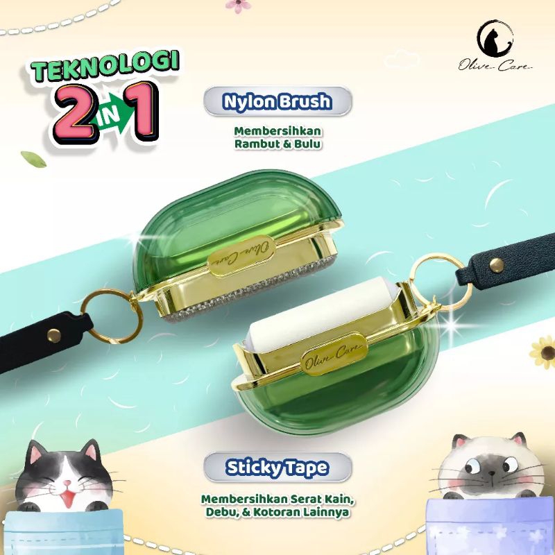 Olive Care Pocket Roller Mini Pet Roller Pembersih Bulu / Rambut Kucing Anjing Anabul 2in1 Travel Friendly