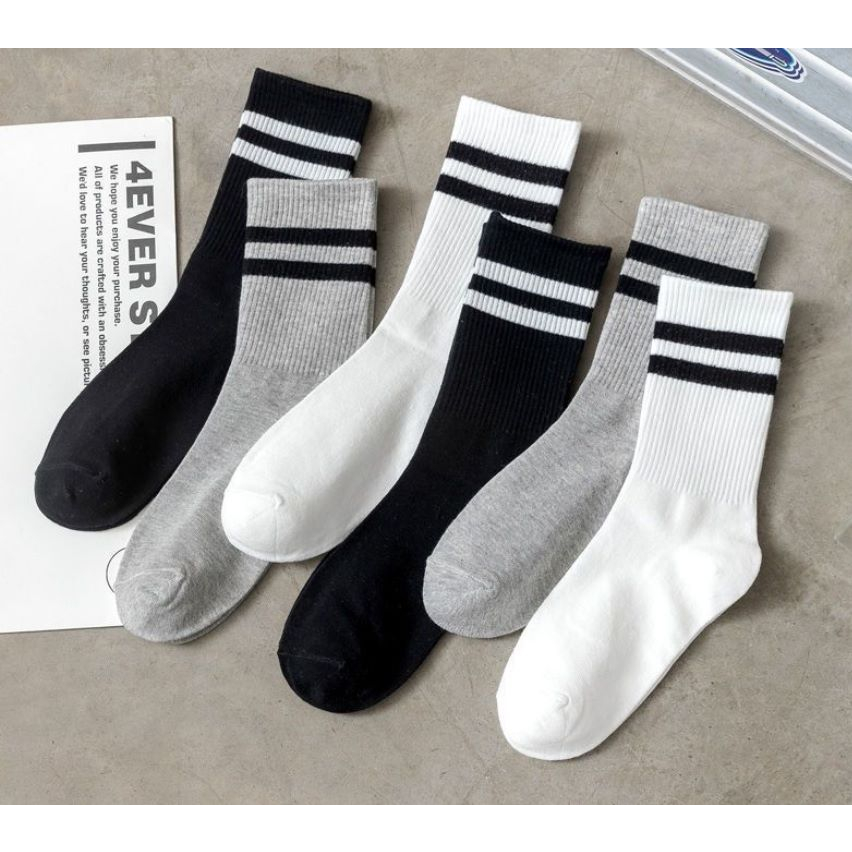 Kaos Kaki Wanita Trend Black White Grey Panjang Women Socks SCH55