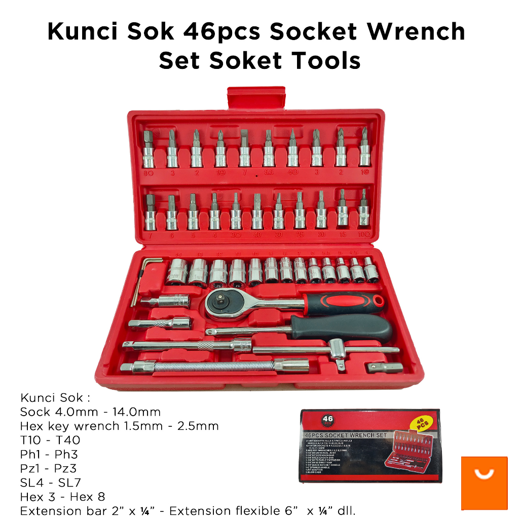 Kunci Sok 46pcs Socket Wrench Set Soket Tools