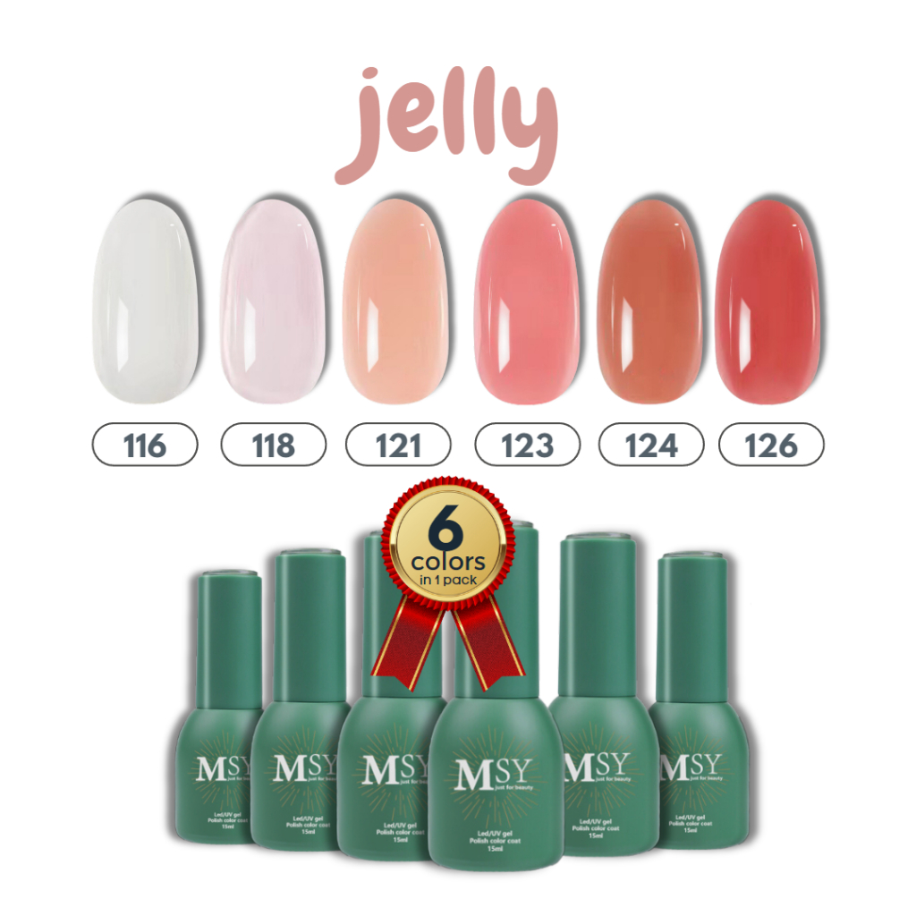 Pretty MSY Paket Kutek Gel UV LED 15ml/Nail Gel Set Polish 6 Warna/Clasic Neutral Colorfun Red Rose Jelly/Glitter Gel Nail Polish Kit Popular