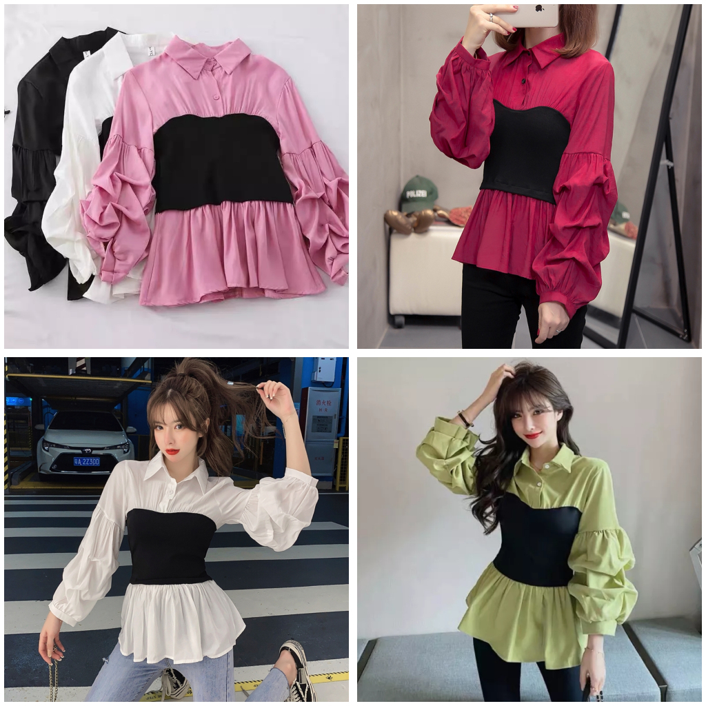 Top Atasan Kaos Blouse Perempuan Wanita Dewasa Import Lengan Puff Kimberly Molita