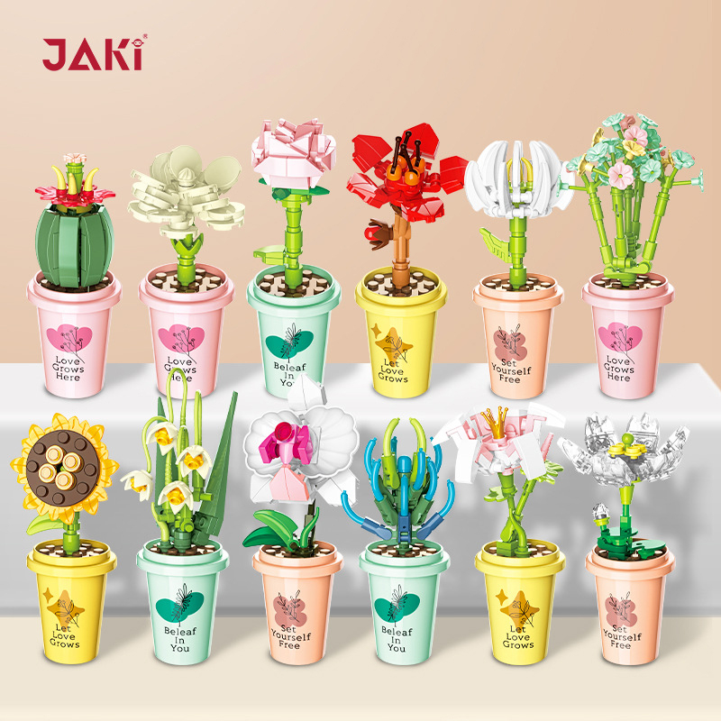 Nano Block Flower Succulent Pot Tanaman Imitasi Bunga Abadi Model DIY Mainan Balok Buket 3D Puzzle Bricks Hadiah