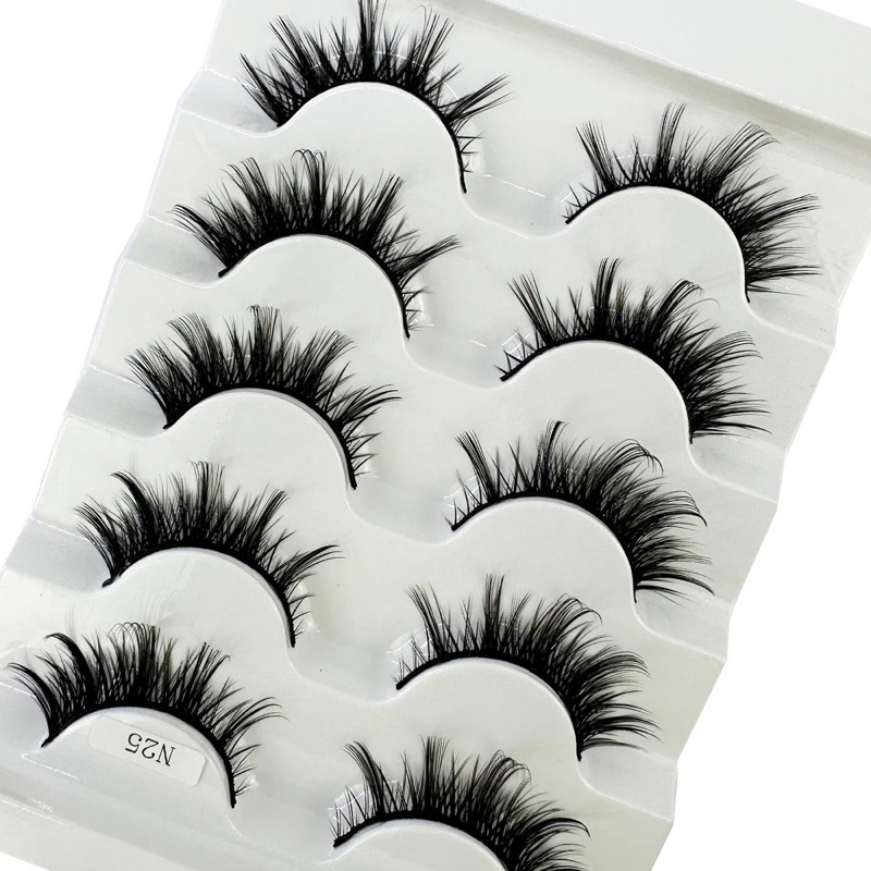 NEW 5Pairs Faux Mink Eyelashes 8D Curl Winged Natural Realistic Messy End Eye Elongated Thick False Eyelashes Soft Fake lashes