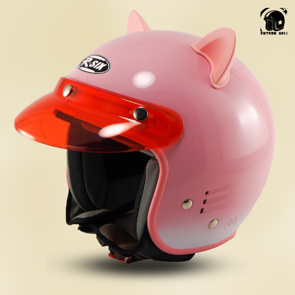 Helm Bogo Retro Dewasa Cewek Wanita Sni Bisa Cod Kuping Kucing Pink Terbaru