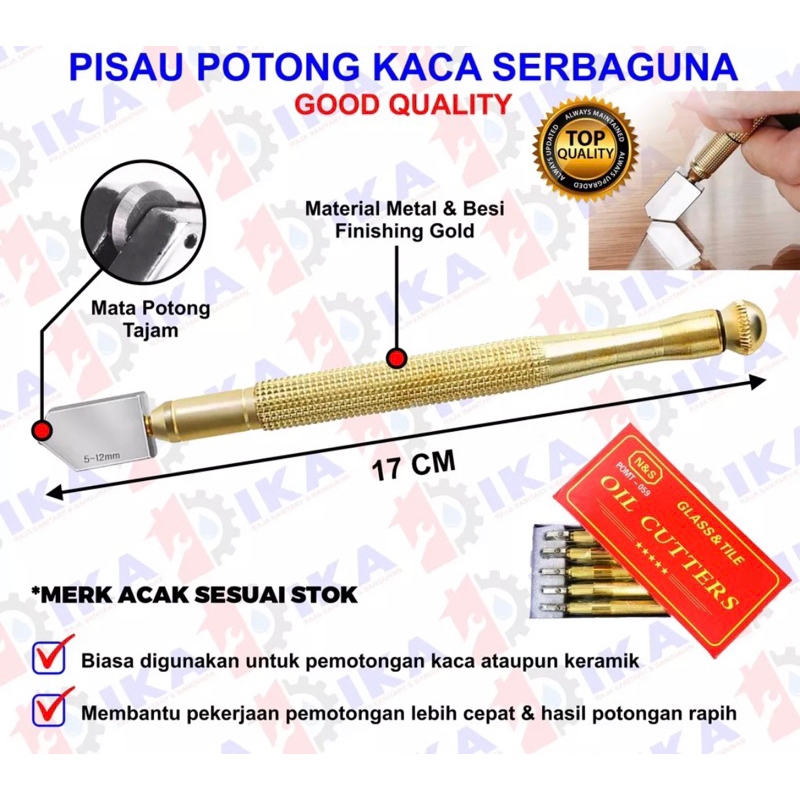 Pisau potong kaca minyak gagang besi gold oil cutter