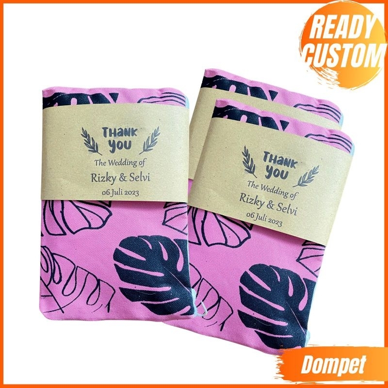 SOUVENIR DOMPET PERNIKAHAN ULTAH TASYAKURAN SEMI KANVAS KEKINIAN MOTIF MONSTERA PINK PACK THANKCARD COKLAT FREE CUSTOM NAMA DSK 14.10