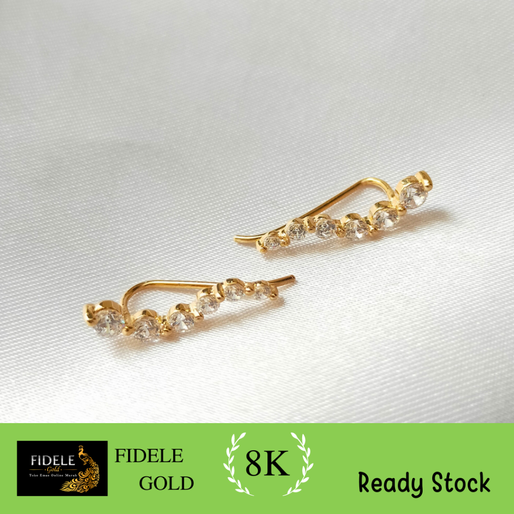 Anting jepit permata anting ketek menek fashion emas asli kadar muda 8k