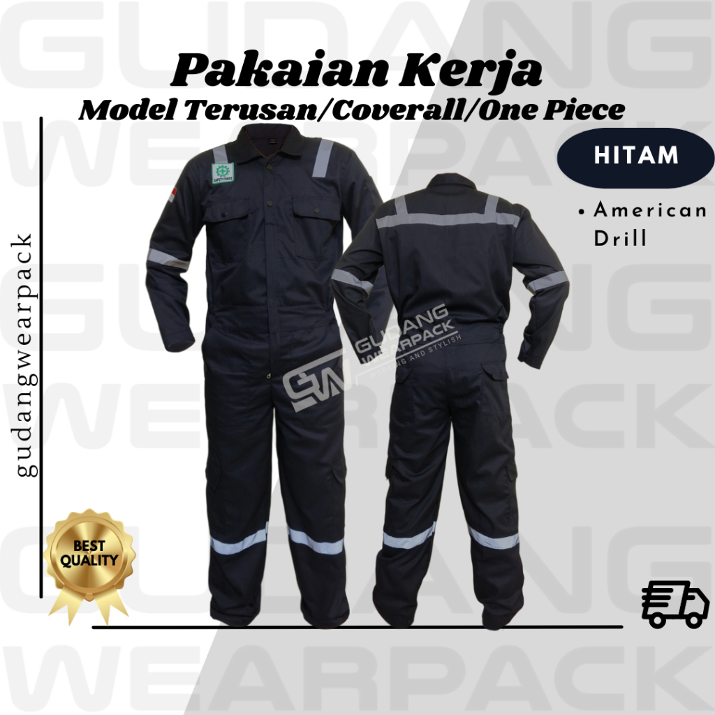 Gudang Wearpack - Pakaian Kerja Seragam Proyek Coverall - Terusan - One Piece Warna Hitam