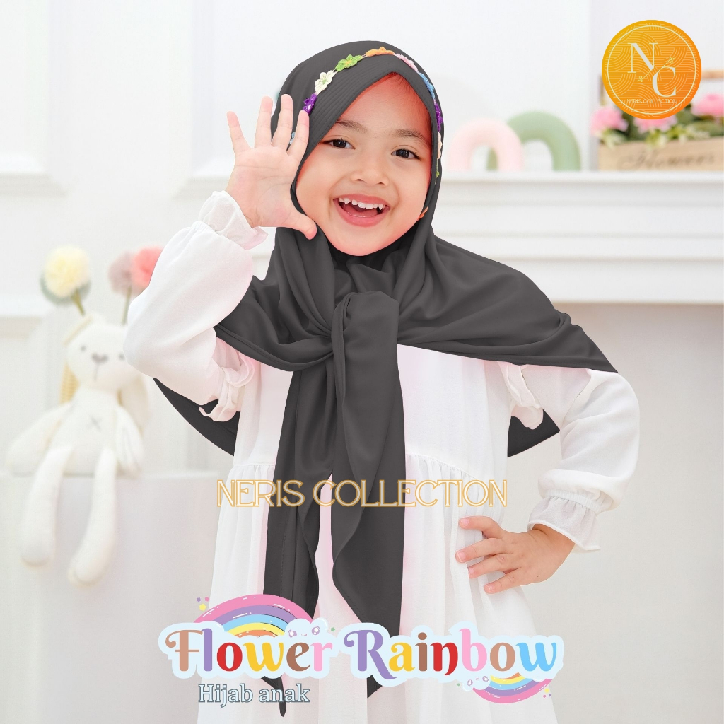 PROMO Bergo Anak Segitiga Variasi Bunga Rainbow / Hijab Anak TK Kekinian / Hijab Anak TK Tali Karet 