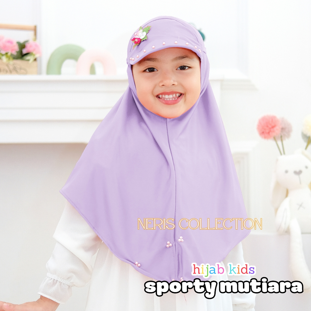 Kerudung Anak Motif Topi Sporty Bunga Mutiara / Jilbab Anak Lucu Murah / Hijab Anak Perempuan Karakt