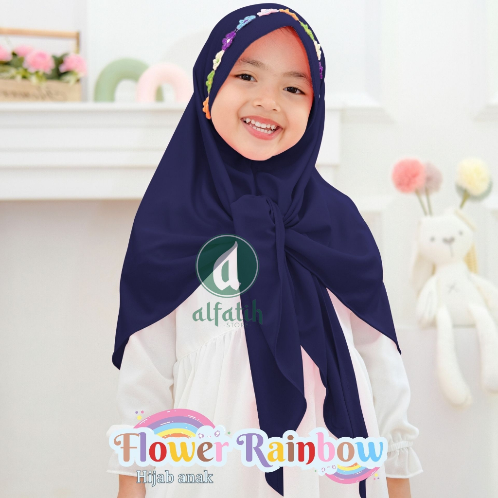 ALFATIH STORE / Hijab Anak Segitiga Rainbow Jersey / variasi Pad Antem Bunga Pelangi / Jilbab anak murah