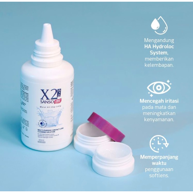 Cairan Softlens X2 SANSO + BIO FORMULA SOLUTION 60ml | Cairan pembersih &amp; rendam softlens ukuran 60ml