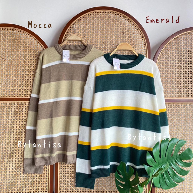 Bytantisa - Sweater Rajut Oversize Melissa Motif Garis