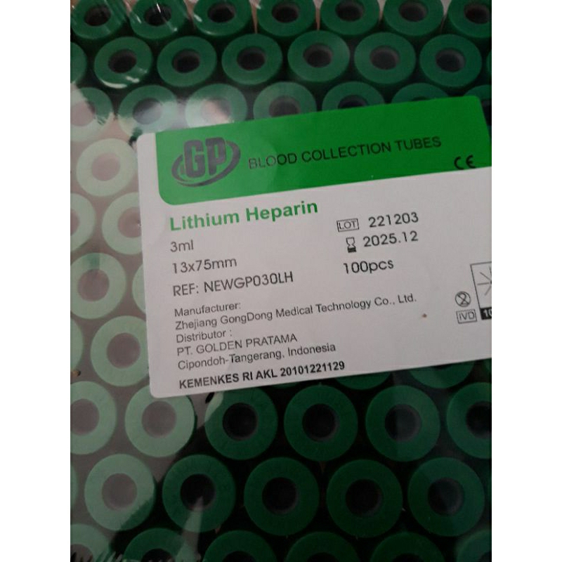 Tabung lithium heparin 3ml Heparin 3ml perpcs