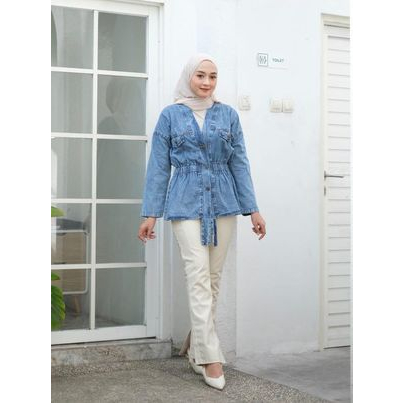 Abuba  atasan jeans wanita blazer remaja muslim cardigan denim muslimah