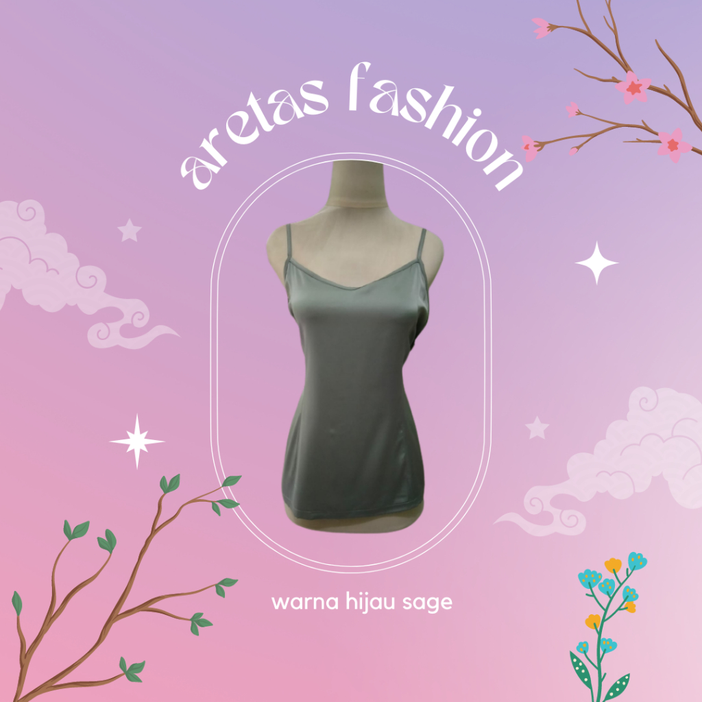 DALEMAN BROKAT/TANKTOP WANITA BAHAN SATIN HIJAU SAGE