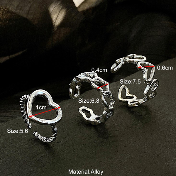 cincin set 3 pcs love heart set rings jci098(1b3)