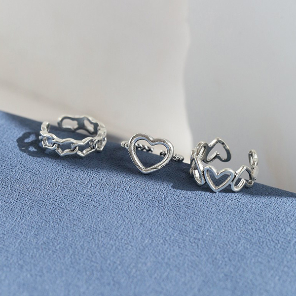 cincin set 3 pcs love heart set rings jci098(1b3)