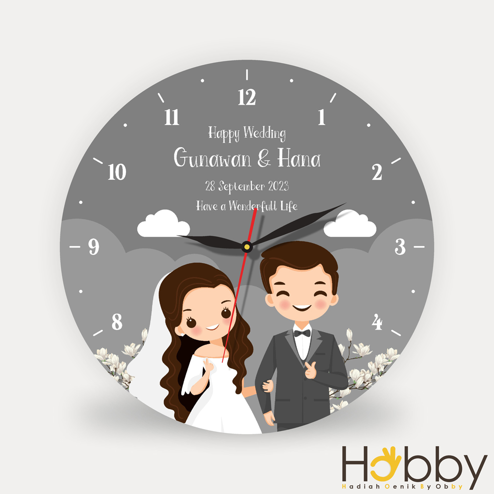 JAM DINDING CUSTOM NAMA TULISAN HADIAH PERNIKAHAN UNIK HAMPERS WEDDING MEJA DUDUK ANNIVERSARY COUPLE