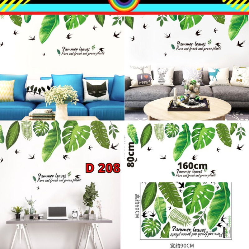 WALSTIKER WALSTICKER SETIKER STIKER STICKER WALLSTICKER DINDING TEMBOK KAMAR ANAK RUANG TAMU CAFEE CAFE MOTIF DAUN HIJAU SUMMER GREEN LEAVES D208 @banyak