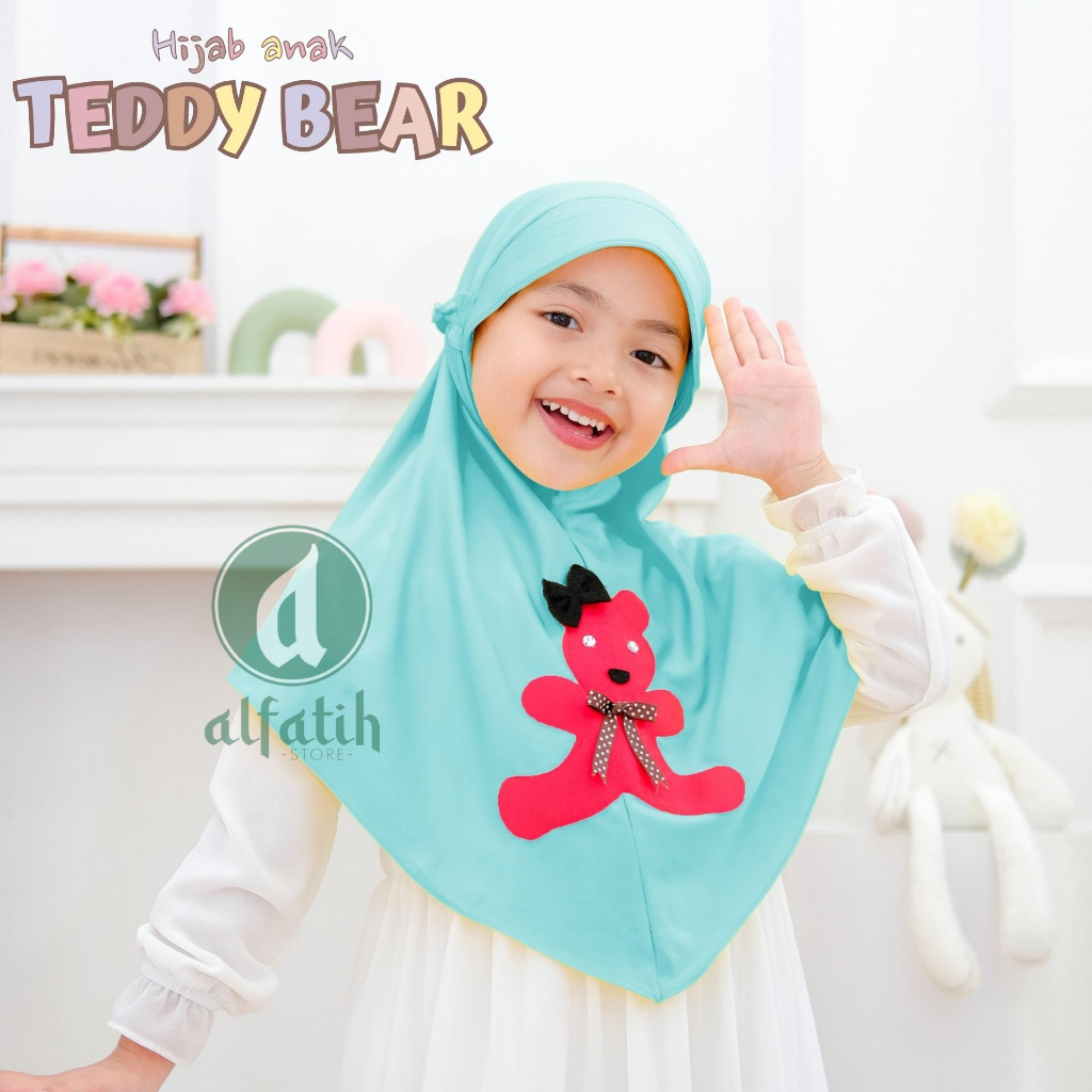 ALFATIH STORE / Hijab Anak Teddy Bear Jersey / variasi Karakter Bear / Jilbab anak murah