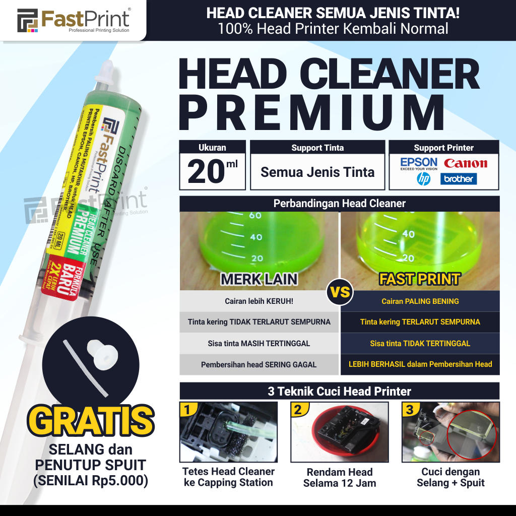 Head Cleaner Premium 20ML Pembersih Head Printer Epson Canon HP Brother