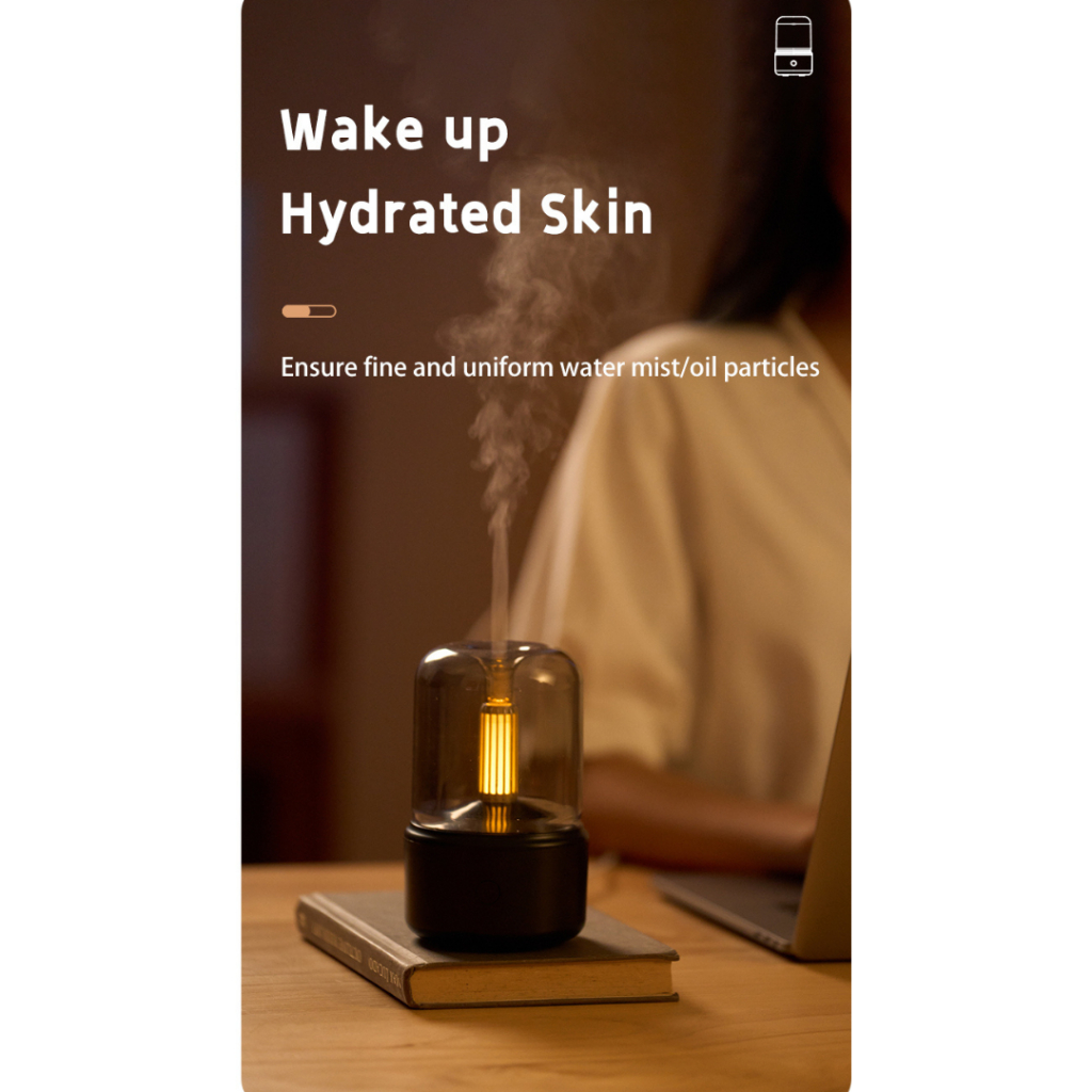 Air Humidifer Diffuser Aromatherapy Ultrasonic Candle Light 120ml - DQ702 - Black