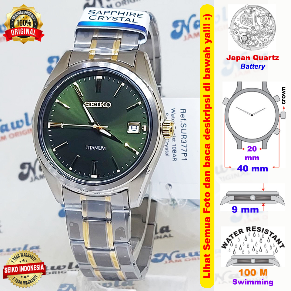 Seiko Quartz SUR377P1 Titanium Sapphire Green - Jam Tangan Pria SUR377