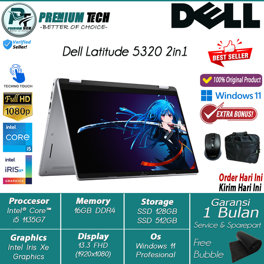 Laptop 2IN1 Dell Latitude 13 5320 I5 1135G7 16GB 512GB SSD Intel Iris XE Fhd Touch Windows 11 Pro