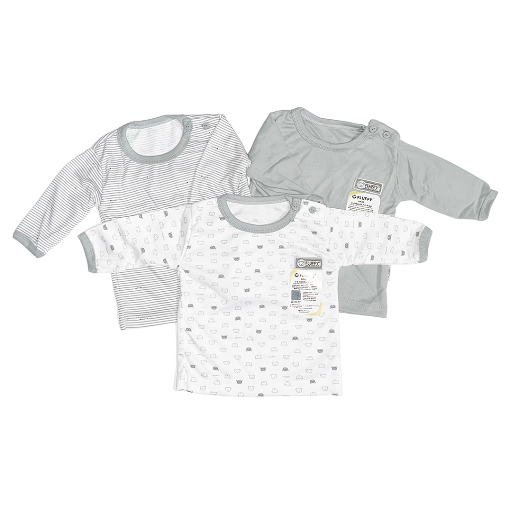 Baju Bayi Fluffy Panjang Abu S M L 3-12 Bulan Isi 3Pcs - 3-6 Bulan - OJSB