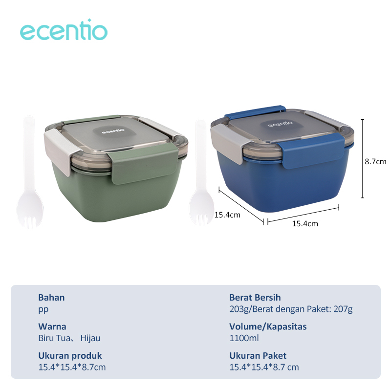 enentio lunch box double layer tempat bekal makan warna 1100ml Kotak Makanan Anti tumpah