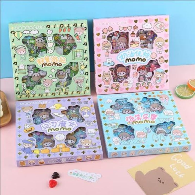 

100 Lembar Stiker Momo Nini Ellie Anne Box Asli Waterproof Aesthetic Stiker Korea Lucu / Stiker Momo Rainbow