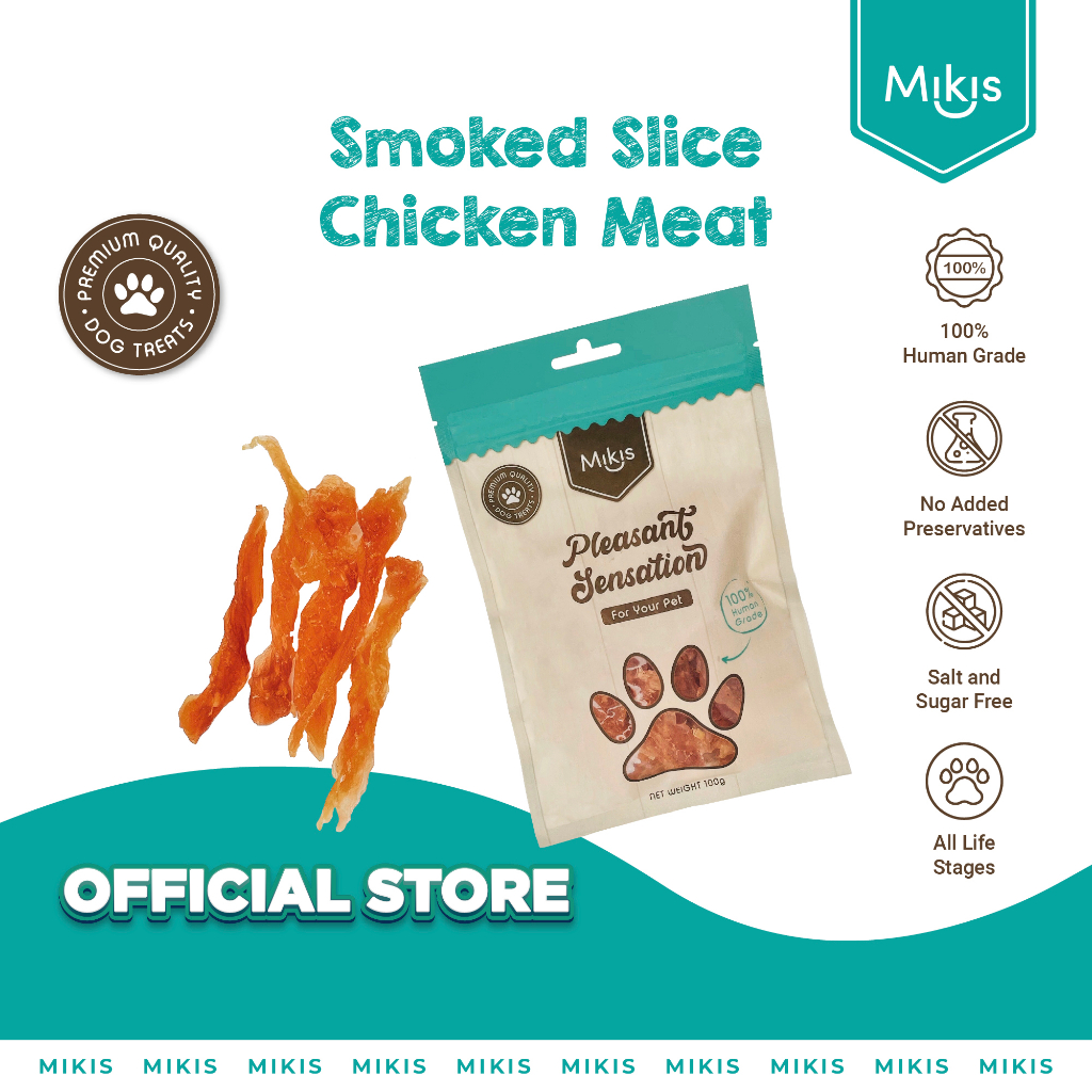 Mikis Snack Cemilan Anjing, Dog Treats 100g, Dog Snack Mikis-Smoked Slice Chicken Meat, Human Grade