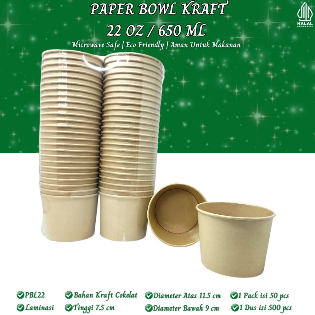 Paper Bowl 22 Oz 650 Ml Tanpa Tutup (Isi 25 Pcs-PBL22)