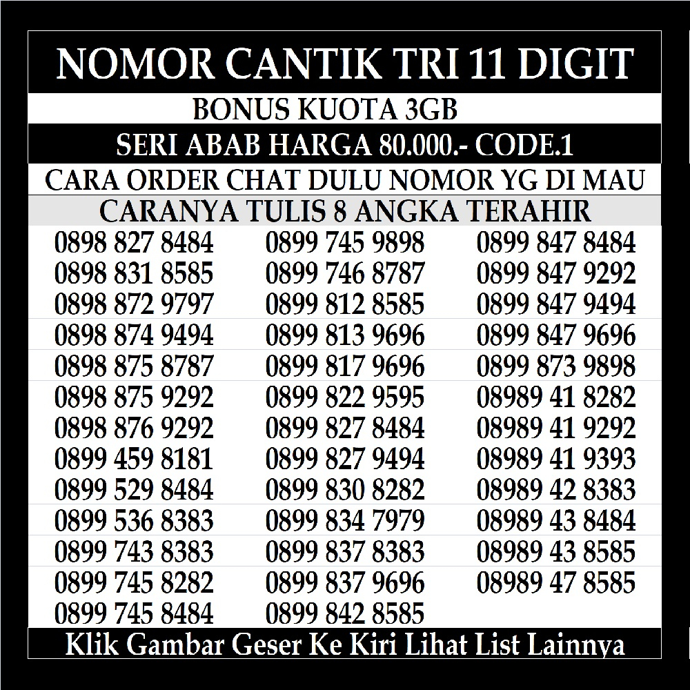 Nomor Cantik Tri 11 Dan 12 Digit 4G LTE Kartu Perdana Prabayar Nomer Three Reguler